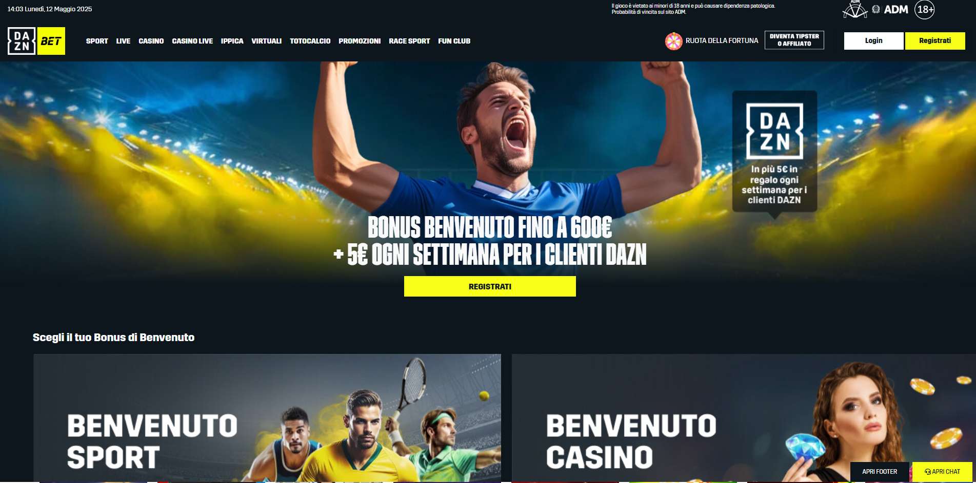Il sito di DAZN Bet