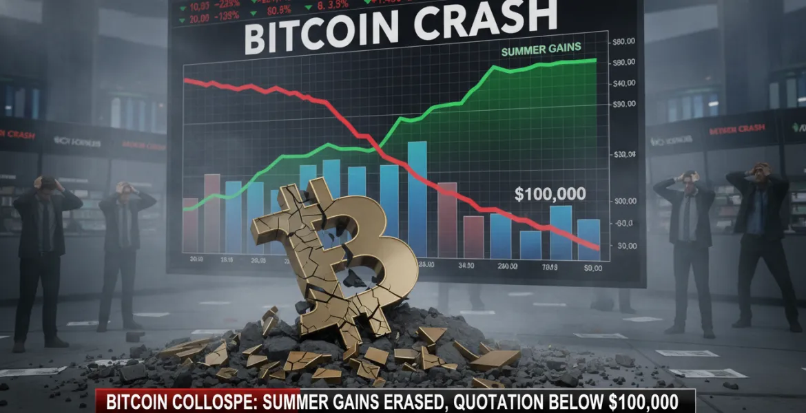 Crollo Bitcoin: Persi i guadagni estivi, quotazione sotto i 100.000 dollari