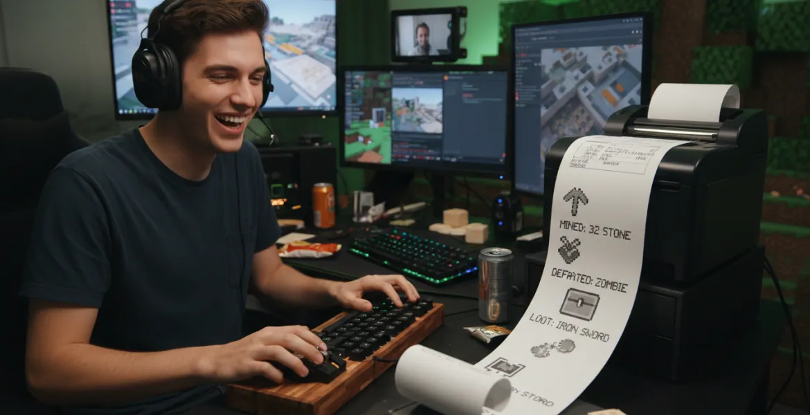Minecraft: Un streamer gioca al survival usando una stampante termica