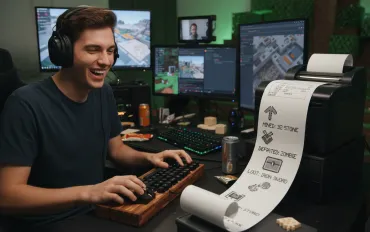 Minecraft: Un streamer gioca al survival usando una stampante termica