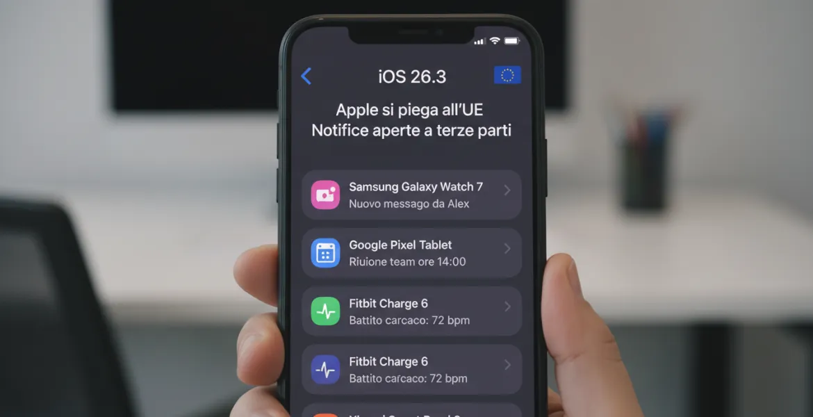 iOS 26.3: Apple si piega all'UE e apre le notifiche a dispositivi di terze parti