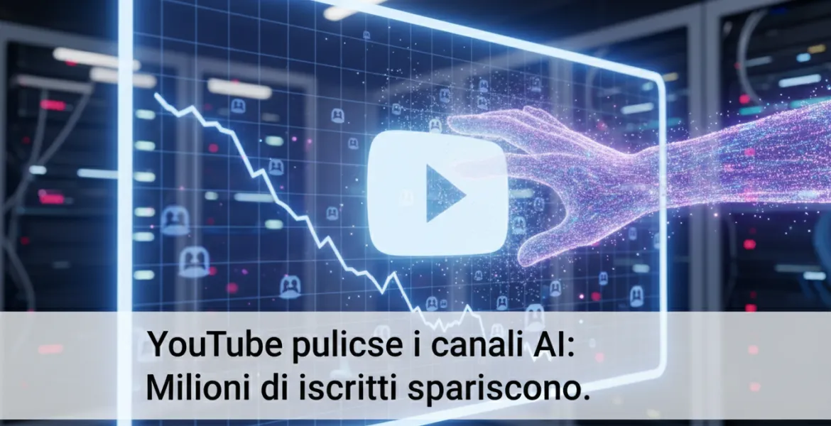 YouTube pulisce i canali AI: Milioni di iscritti spariscono