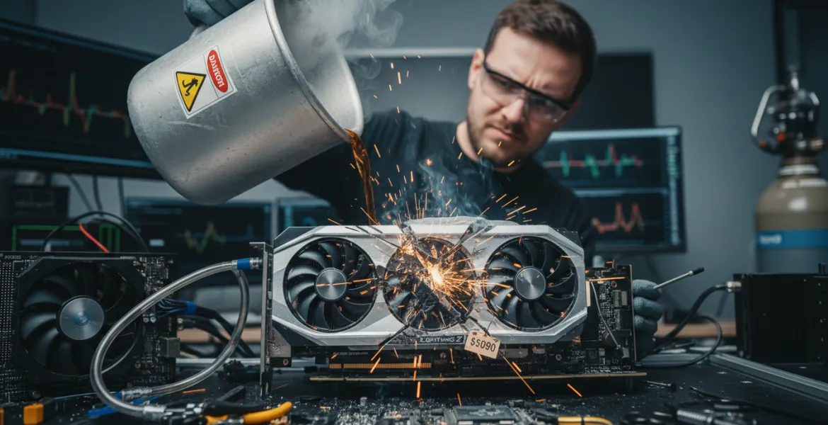 Overclocker distrugge una RTX 5090 Lightning Z da 5090$ con azoto liquido