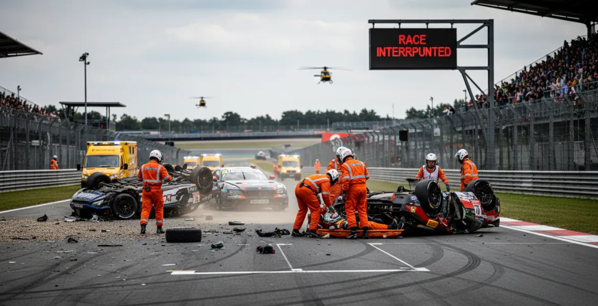 Incidente choc al Nürburgring: gara interrotta, piloti feriti