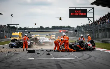 Incidente choc al Nürburgring: gara interrotta, piloti feriti