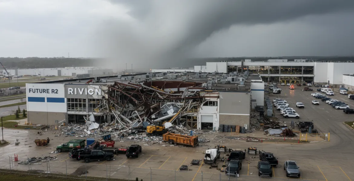 Tornado colpisce la fabbrica Rivian in Illinois: danni al sito della futura R2 ma la produzione non si ferma