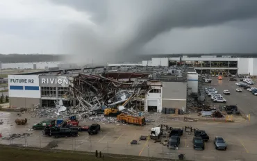 Tornado colpisce la fabbrica Rivian in Illinois: danni al sito della futura R2 ma la produzione non si ferma