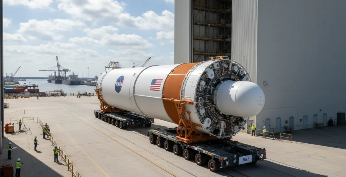 Artemis III entra nel vivo: lo stadio core del razzo SLS lascia New Orleans per la sfida lunare del 2027