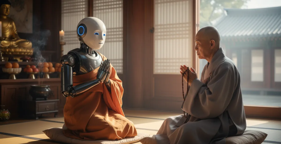 Il primo robot monaco buddista a Seoul: l'IA riceve i precetti sacri