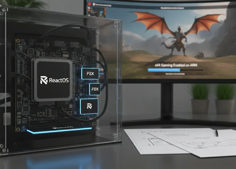 ReactOS rivoluziona l'architettura ARM: giochi x64 ora possibili grazie a FEX