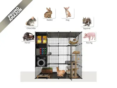 YITAHOME Gabbia 140x140x140 cm per 1-4 gatti, metallo, 4 livelli, cuccia, amaca, portaoggetti, nero