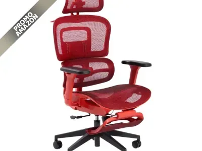 PARADOX - Ergo One Sedia Ufficio/Gaming, ergonomica, poggiapiedi, lombare, schienale in rete, 120kg, rosso