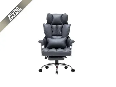 Efomao - Sedia Ufficio Ergonomica, pelle PU, 200kg, girevole, regolabile, poggiapiedi, supporto lombare, nera