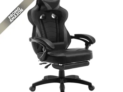 WOLTU - Sedia Gaming Ergonomica in Pelle PU, girevole, poggiapiedi, schienale e sedile ampi, nero+grigio