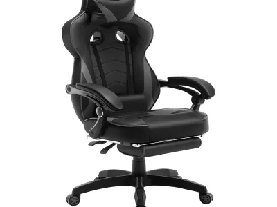 WOLTU Sedia Gaming Ergonomica in Pelle PU, girevole, poggiapiedi, schienale e sedile ampi, nero+grigio