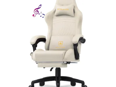 GTPLAYER Sedia Gaming Ergonomica, poggiapiedi, altoparlante Bluetooth, girevole, braccioli collegati, ufficio