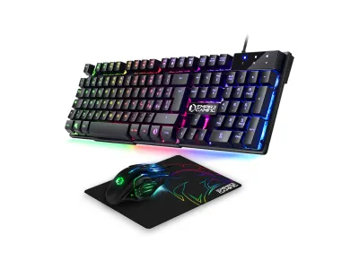 EMPIRE GAMING - Kit MK800: tastiera QWERTY RGB, 105 tasti, 19 Anti-Ghosting, mouse 2400 DPI, PC e console