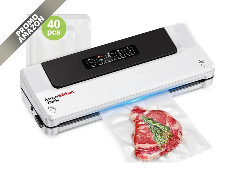 Bonsenkitchen Macchina Sottovuoto 4 in 1, Conservazione e Cottura Sottovuoto, con 40 Sacchetti